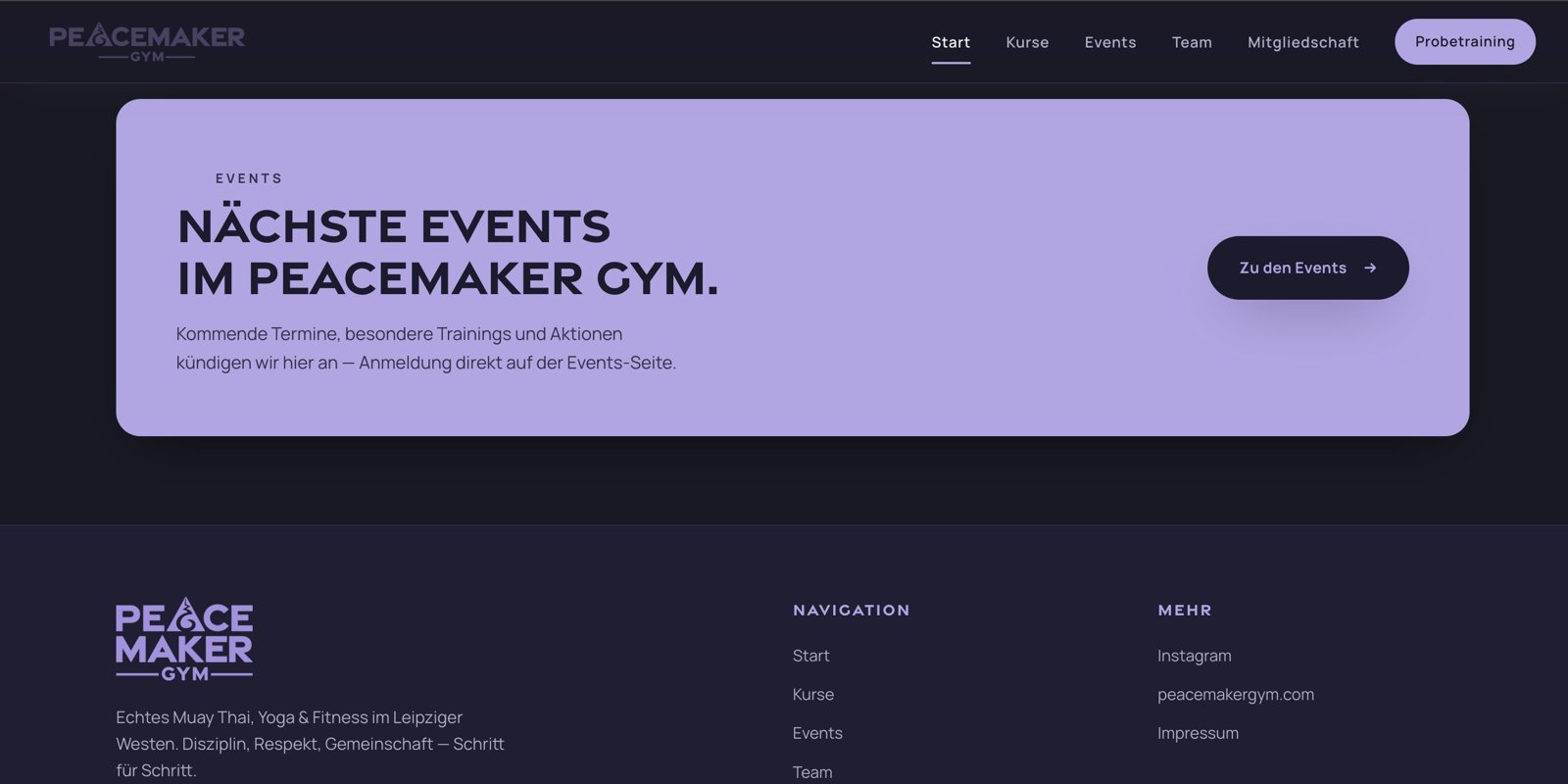 Events-Hinweis und Footer